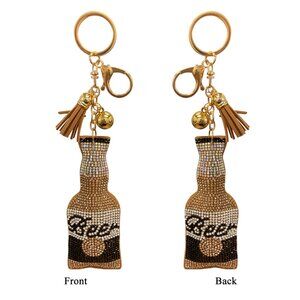 Beer Bottle Double Sided Rhinestones Keychain Charm for Purse and Backpack